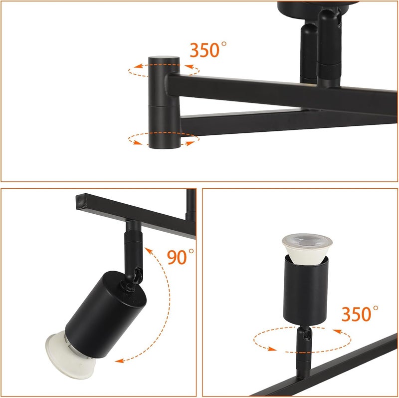 SEEBLEN 6-Light Black Track Lighting Fixtures Ceiling, Flexible Foldable Arm and Rotatable Light Head,Modern LED Track Lighting for Kitchen Islands, Dining Rooms(GU10 Socket, Bulbs Not Included) - Image 3